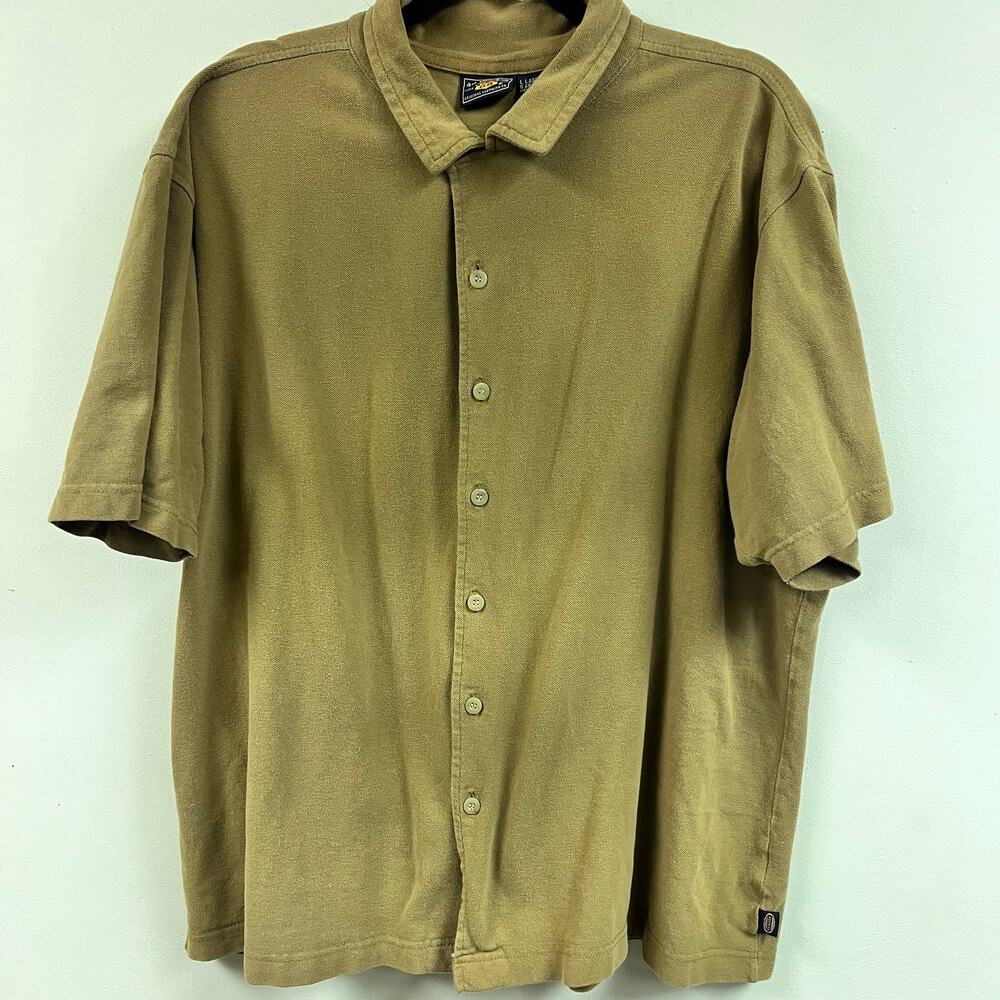 vintage men's LG 90s 2000's 100% cotton short sleeve light brown button down